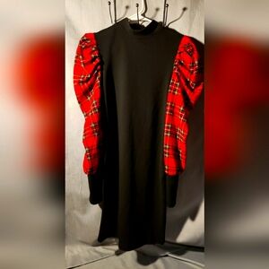 Shein Multicolor Clasi Tartan Print Lantern Sleeve Bodycon Dress